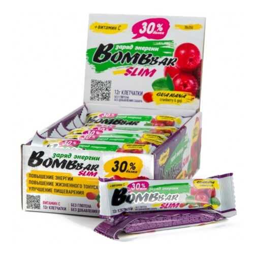 Протеиновый батончик Bombbar Slim + Vitamin C (клюква-годжи), 30 шт. по 35г в Кант