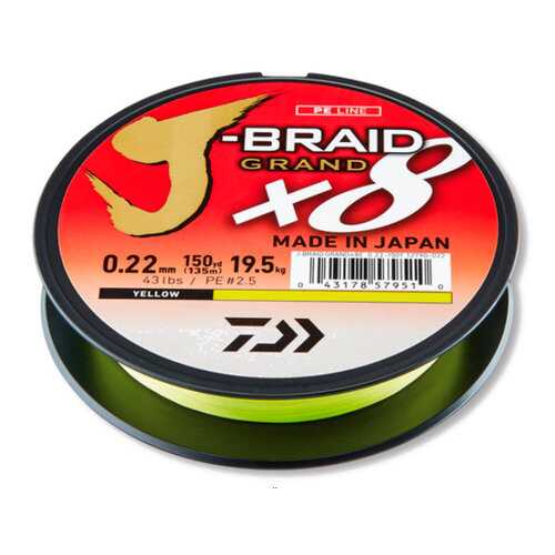 Леска плетеная Daiwa J-Braid Grand X8 0,1 мм, 135 м, 7 кг yellow в Кант